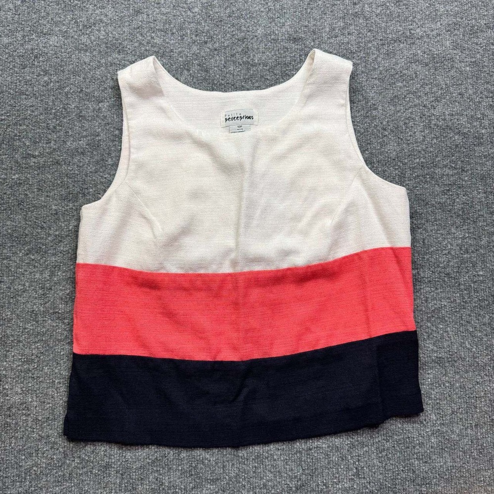 Petite Perceptions Top Womens 10P Multi‎ Workwear Colorblock Sleeveless Zip Back